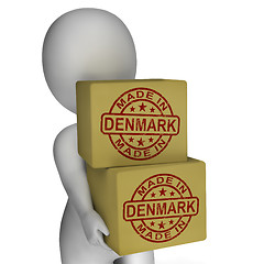 Image showing Made In Denmark Stamp On Boxes Shows Danish Products