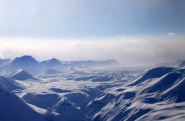 Image showing Evening mountains in mist