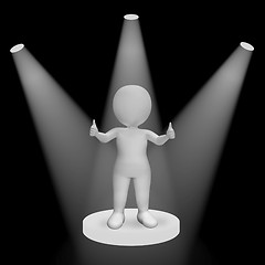 Image showing White Spotlights On Thumbs Up Character Showing Fame And Perform