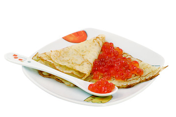 Image showing Pancake with a red caviar