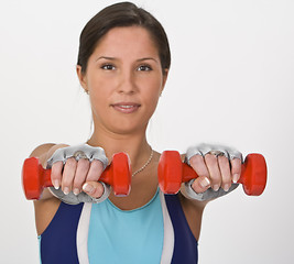 Image showing Woman with barbells