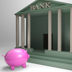 Image showing Piggybank Entering Bank Shows Money Loan