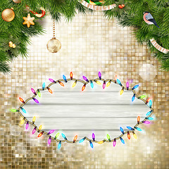 Image showing Christmas Branches with golden baubles. EPS 10