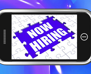 Image showing Now Hiring Tablet Shows Job Opening And Recruiting Employees