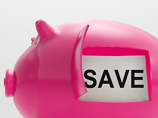 Image showing Save Piggy Bank Shows Savings On Products