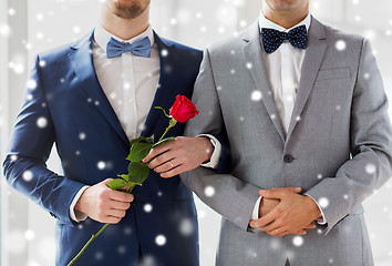 Image showing close up of happy male gay couple holding hands