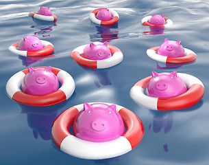 Image showing Piggybanks On Lifesavers Showing Monetary Help