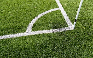 Image showing close up of football field corner with marker