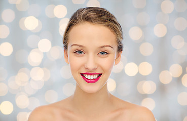 Image showing smiling young woman face and shoulders