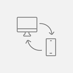 Image showing Synchronization computer with mobile device line icon.