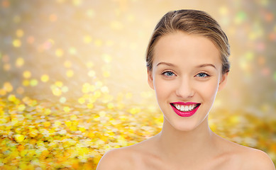 Image showing smiling young woman face and shoulders