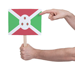 Image showing Hand holding small card - Flag of Burundi