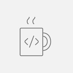 Image showing Cup of coffee with code sign line icon.