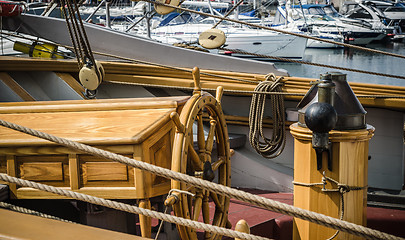 Image showing Steering wheel of the ship. A workplace of the captain