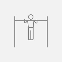 Image showing Gymnast exercising on bar line icon.