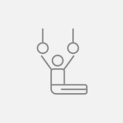 Image showing Gymnast performing on stationary rings line icon.