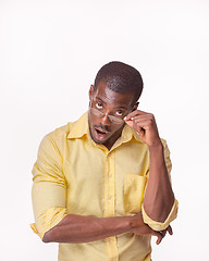 Image showing Young  black african man thinking and reminiscing about something