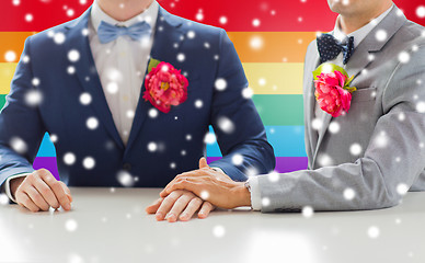 Image showing close up of happy male gay couple holding hands