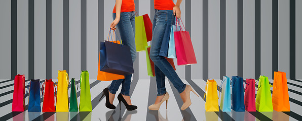 Image showing close up of women with shopping bags