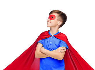 Image showing boy in red super hero cape and mask