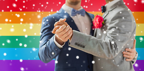 Image showing close up of happy male gay couple dancing