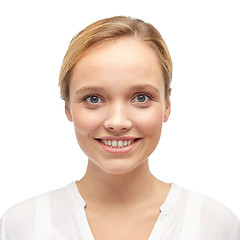 Image showing smiling young woman or teenage girl in shirt