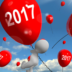 Image showing Two Thousand Seventeen on Balloons Shows Year 2017