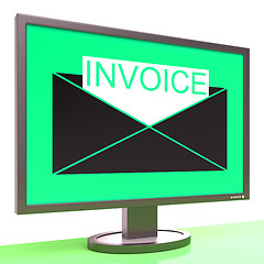 Image showing Invoice In Envelope On Monitor Shows Receipts