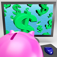 Image showing Dollar Symbols Falling On Monitor Showing American Crisis