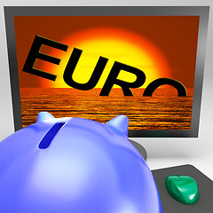 Image showing Euro Sinking On Monitor Shows Financial Risk