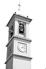 Image showing ancien clock tower in italy europe old  stone and bell