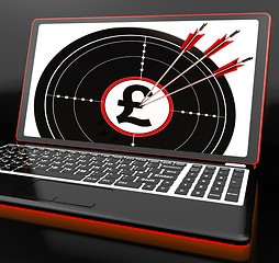 Image showing Pound Symbol On Laptop Shows Britain Finances