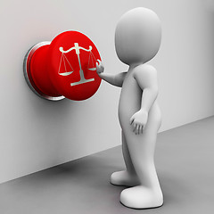 Image showing Scales Of Justice Button Means Court And Conviction