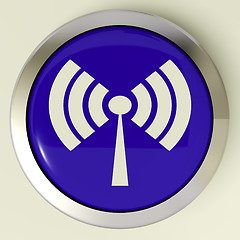 Image showing Wifi Button Shows Wireless Internet Access Transmitter