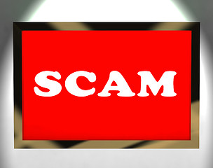 Image showing Scam Screen Shows Swindles Hoax Deceit And Fraud