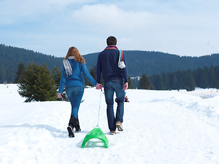 Image showing happy young couple having fun on fresh show on winter vacation