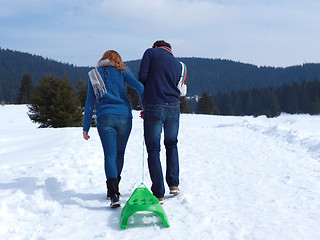 Image showing happy young couple having fun on fresh show on winter vacation