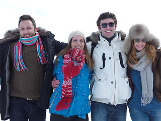 Image showing group of friends have fun and relaxing on winter vacation