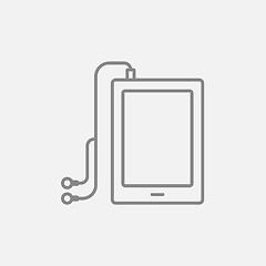 Image showing Tablet with headphones line icon.