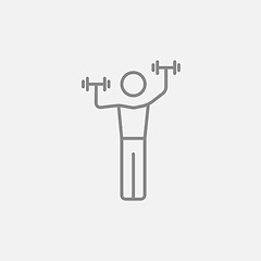 Image showing Man exercising with dumbbells line icon.