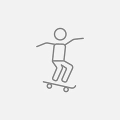 Image showing Man riding on skateboard  line icon.