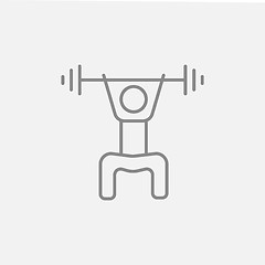 Image showing Man exercising with barbell line icon.