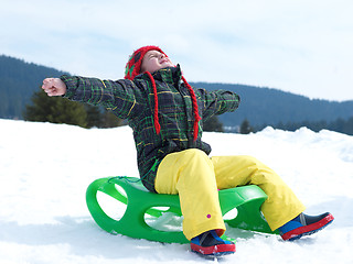 Image showing happy young boy have fun on winter vacatioin on fresh snow
