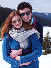 Image showing happy young couple having fun on fresh show on winter vacation