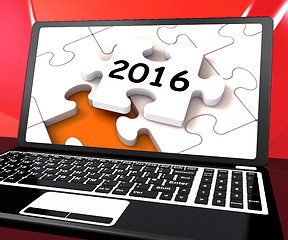 Image showing Two Thousand And Sixteen On Laptop Shows New Years Resolution 20