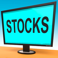 Image showing Stocks Screen Shows Shares And Stock Market