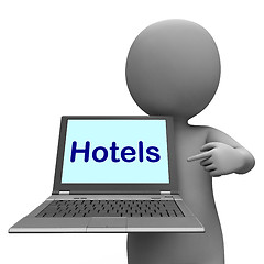 Image showing Hotel Laptop Shows Motels Hostels And Rooms