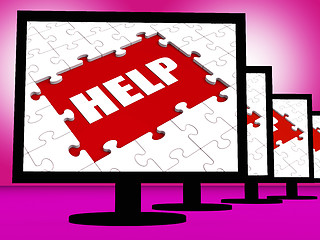 Image showing Help On Monitor Shows Customer Helpline Helpdesk Or Support