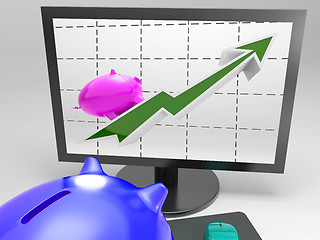 Image showing Climbing Pig Shows Goals Success And Profit