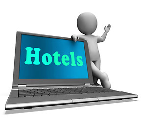 Image showing Hotel Laptop Shows Motel Hotel And Rooms